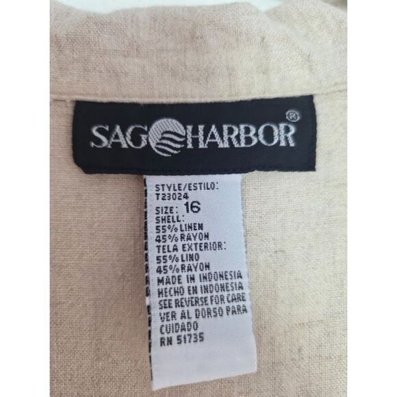 Sag Harbor Beige w/Blue Embroiderd Detail Collard Henley Linen Maxi Dress sz 16 - Picture 4 of 8